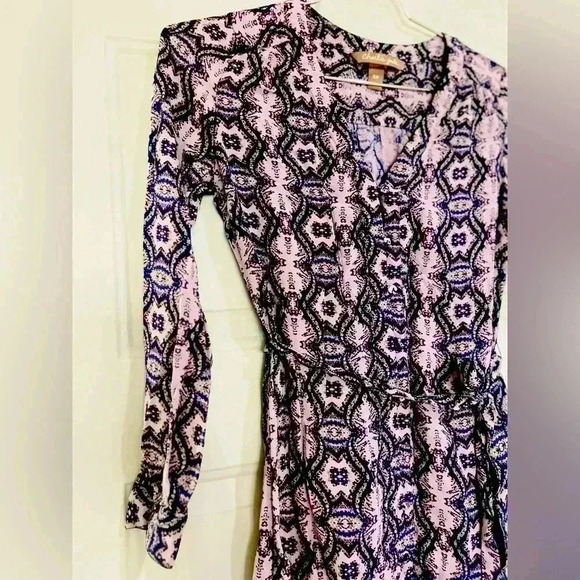 CHARLIE JADE Womens Small Multi Color Print Long Sleeve V Neck Button Dress - Picture 6 of 7